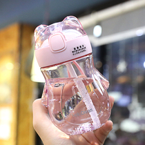 Water cup ins straw cup Female cute girl Creative simple fresh forest plastic cup Portable high temperature cup
