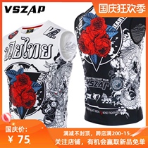 VSZAP Muay Thai elastic quick-drying vest sleeveless MMA fitness mens sports fighting T-shirt sowing martial arts wind