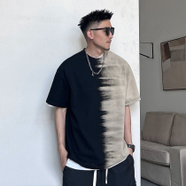 Uncle Lever Summer Casual Color Dyes Blown Sleeve T-shirt Men Loose Half-Sleeved American Trend Five-Knife
