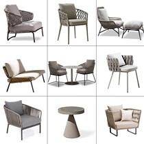 Nordic outdoor webbed rattan chair Sofa Courtyard balcony Leisure lazy lounger Villa resort single furniture
