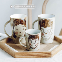  It turned out to be Mud Jingdezhen original family of four parent-child cups Hand-painted cartoon coarse pottery retro water cup Coffee cup