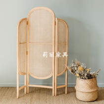 Rattan woven Japanese screen Folding entrance partition Bedroom living room movable folding screen Net red ins wind True rattan screen