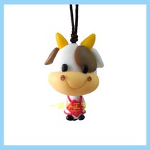 Manufacture source of soft pottery mobile phone chain pure handmade painted pottery jewelry large cartoon pendant cow zodiac ox