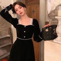 Huaqianhua senior sense new French black velvet jumpsuit long sleeve fashion 2021 early autumn women