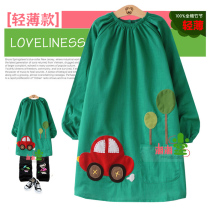 Spring and summer thin-sweat absorbent breathable slub cotton | lengthened waterproof apron sleeve baby children's overalls painting clothes