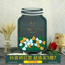 Green Forest sign-in bottle color outdoor wedding ceremony custom creative wood chip fingerprint signature wall board book layout
