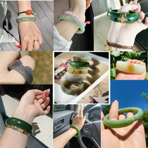 Moon semi-circle and Tian jade and sugar white Jasper spinach green powder green Qinghai material yellow mouth carved bracelet special shot link