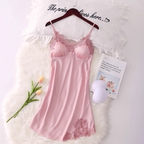 Lace Harness Sleeping Dress Woman 2022 New Summer Ultrathin ICE-SEDUCTIVE SEDUCTIVE WITH CHEST CUSHION PRIVATE ROOM PYJAMAS