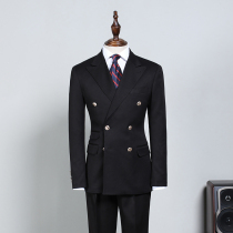 Sen Yinglun retro blazer metal buckle double-breasted mens suit Korean version of slim bar black suit