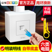 Bulls open-mounted network cable socket panel computer network port open-mounted single-port optical fiber wall six types double-port gigabit