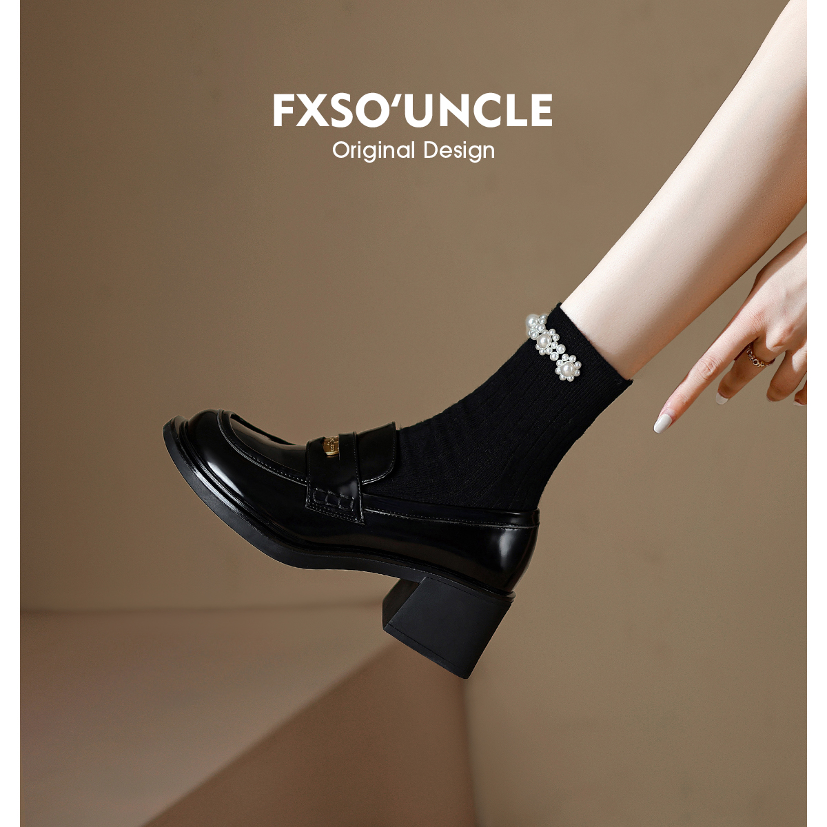 本革 FXSO Fangxiang 2024 春と秋の新英国小型革靴レトロ厚底ハイヒールローファーシングルシューズ女性のための