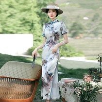  Miss four silk young improved cheongsam mulberry silk long dress 2021 summer new elegant retro