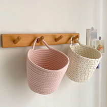 Out of Korean single-ins wind minimalist cotton thread Woven Containing Barrel Door Rear small hanging basket Miscellaneous Finishing Silo Tabletop Basket