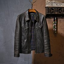 Hua Tsai sweeping poison with imported sheep leather slim mens leather leather clothing vintage leather jacket mens trend