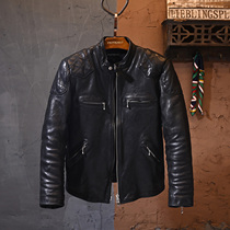 Leather leather men without batik head layer horse leather collar classic Beckham with slim short vintage leather jacket