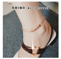 Korean simple titanium steel anklet four-leaf clover bell color gold foot chain Rose gold ankle chain does not fade sexy foot rope
