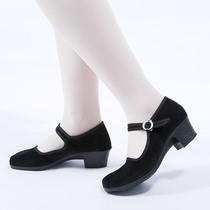 Folk dance shoes Yangge ethnic shoes flannel shoelaces with womens old Beijing black high-heeled Tibetan practice shoes