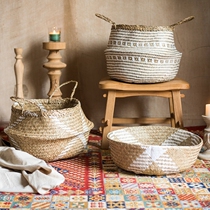 (Han) Handmade straw folding basket decorative flower basket storage basket African elements Bohemia