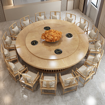 New Chinese hotel electric dining table Solid wood large round table Automatic rotating restaurant hot pot club table Hotel table and chair