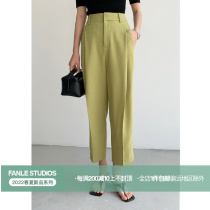 FANLE STUDIOS (JIN mouth) acetate blend quite sphincter with slim height waist wide leg 90% Western pants