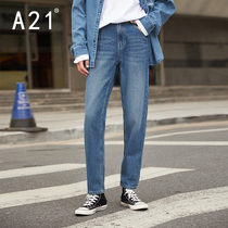 A21 Mens Clothing Washed Jeans Mens Summer Mens Straight Barrel Long Pants Men Tide Card Pants Casual Mens Pants Pure Cotton