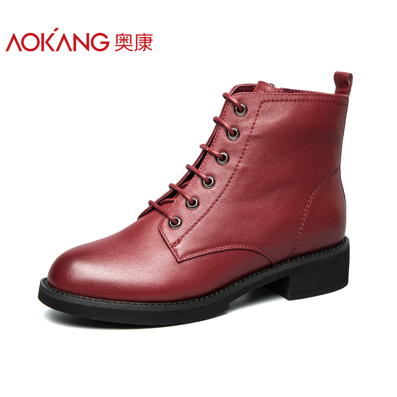 Autumn and Winter Okang Women's Shoes New Fashion Boots with Thick-heeled Cowskin Side Zipper and Suede Short Martin Boots