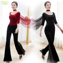 Body training costume female dance practice suit high-end elegant manners teacher autumn and winter velvet tight body suit