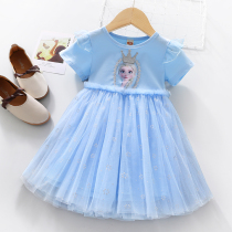 Girls dress summer new short sleeve mesh dress cartoon dress dress female baby Foreign style Aisha princess skirt