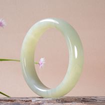 Xinjiang Hetian jade bracelet green and white jade bracelet womens old pit material clear water color natural thick jade bracelet