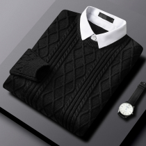A D Hepburn fake two-piece sweater mens shirt collar autumn and winter New long sleeve thick personalized lead sweater