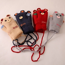 Childrens bag finger gloves plus velvet thickened baby cute baby child warm winter boy lanyard girl cold