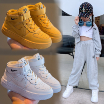 Leather girls white shoes AJ children's shoes plus velvet basketball shoes 2021 autumn and winter new boys high-top sneakers tide