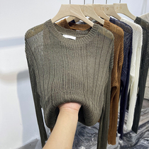  European goods 2021 early autumn new thin ice silk sweater womens long-sleeved spring and autumn loose thin temperament T-shirt tide ins