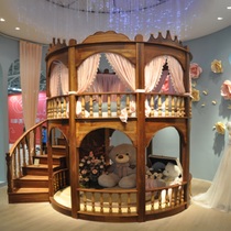 Sunshine Barbie round bed childrens upper and lower beds double solid wood bed high and low bed small apartment saving space raw wood color