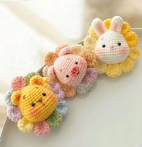 Sunflower bear piggy and rabbit crochet illustration doll hook knitting wool thread knitting diy text tutorial