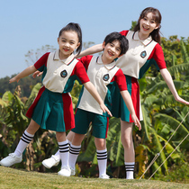 Primary school uniforms Summer short-sleeved set kindergarten uniforms Summer Academy style cotton childrens class uniforms graduation uniforms