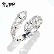 Gem miner 18K white gold water drop round diamond ring irregular opening fashion diamond ring wave edge