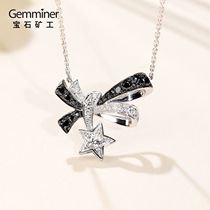 Gem Miner 18K white gold bow black diamond Diamond necklace Sweet cool wind clavicle chain