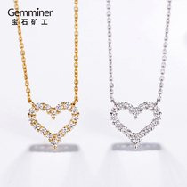 Gem Miner 18k white gold heart diamond necklace Colored gold full diamond love pendant Rose gold real diamond clavicle chain