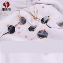 Jade Yuange Pavilion Blue and White and Tian Jade Seed Jade Pendant High-end Customized Necklace 18K Golden Jade Female Pendant