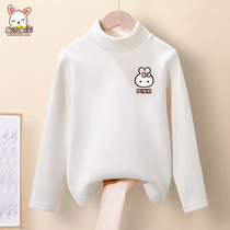 Girls bottoming shirt plus velvet children's warm jacket in autumn and winter children's white thick high collar T-shirt 2021 new style