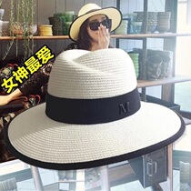 Hat womens summer travel beach hat Seaside shade sunscreen sun Straw hat flat top British small fresh M topper