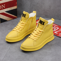 Mens fall new high help shoes Han version Martin boots Heightening Thick Bottom Leather Boots Hair Stylist Trendy Mens Short Boots