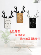 Nordic creative simple wooden wall cover wall hole antlers personality Wall Clock Cafe shop wall decoration silent clock