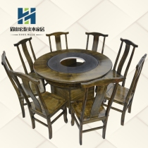 Round hot pot table antique tea cyan old solid wood marble hot pot table gas induction cooker can be customized size