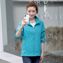 Sports windproof coat womens spring and autumn go wild solid color stand neck jacket single outdoor sports work clothes