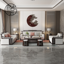 New Chinese style sofa home modern light luxury living room fabric 123 solid wood combination ebony wood custom villa furniture