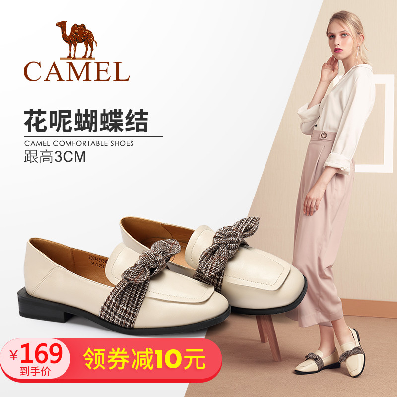 Camel Shoes Autumn British Style Elegant Butterfly Knot Square Head Low Heel Comfortable Single Shoe Women