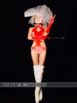 Costumes Nightclub Bar Female Singer Dance Team New Years Hollow One-Piece Shade Cap Suit Costumes