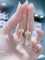Angel Tears Drop Zircons Wire Ultra Shiny Temperament Pure Silver Earrings Long senior 100 Hitch Ornament New Tide